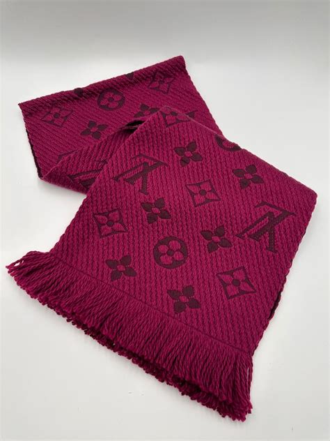 lv m75503|Louis Vuitton Logomania Wool Silk Cerise Cherry Scarf .